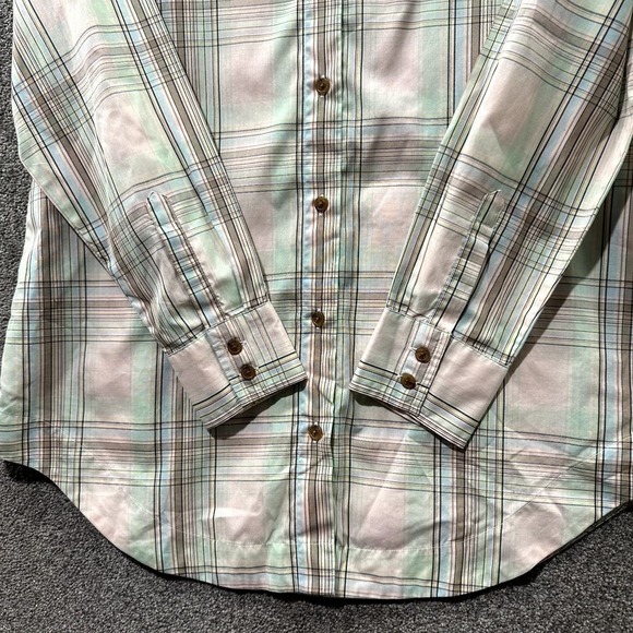 Pendleton Button‎ Up Blouse Top Women 6 Green Plaid Long Sleeve Pockets Cotton - Picture 8 of 12